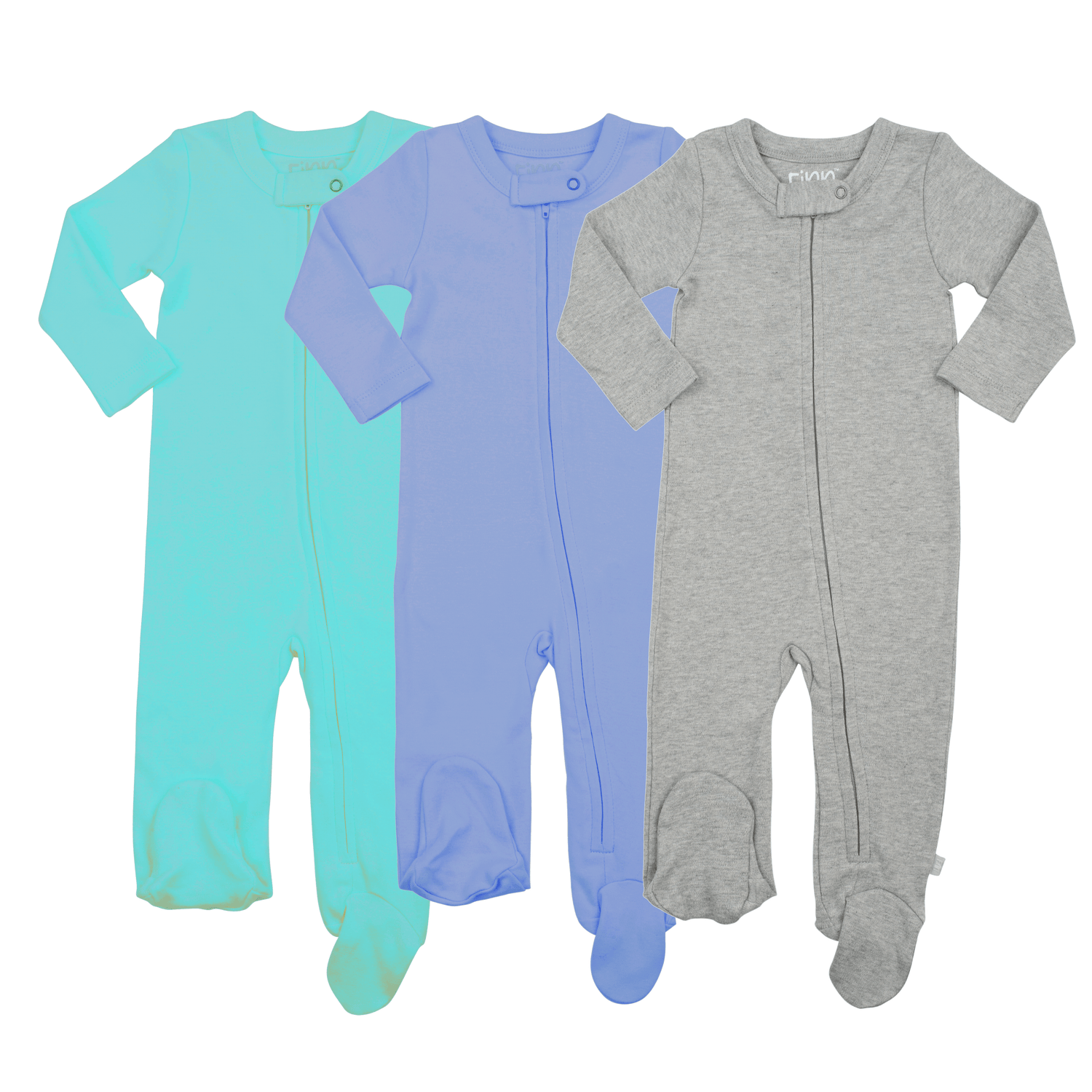 3pc footie set | vintage aqua periwinkle & heather grey