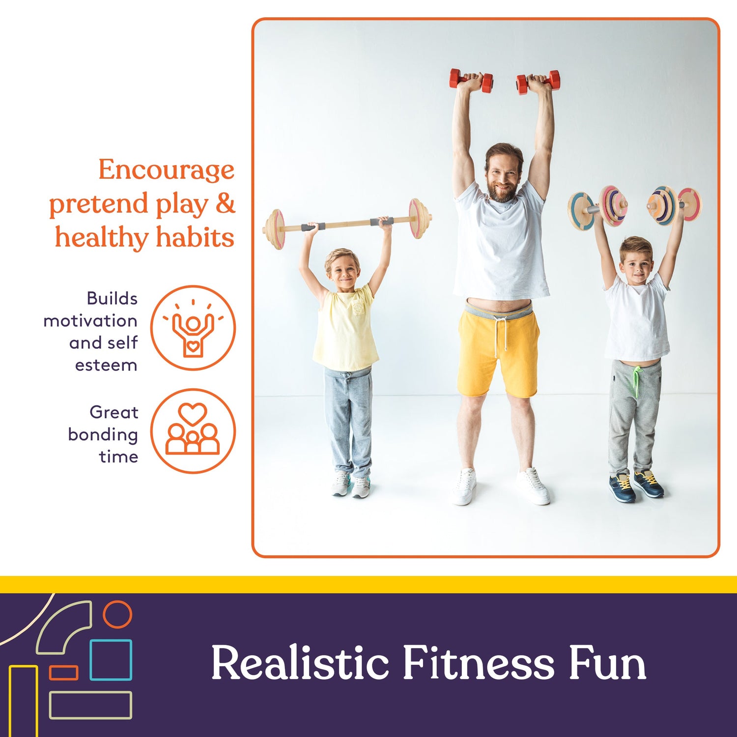 Special Supplies Kids Wooden Workout Weights, Great Exercise Equipment for Home or School (Barbell and Dumbbell)