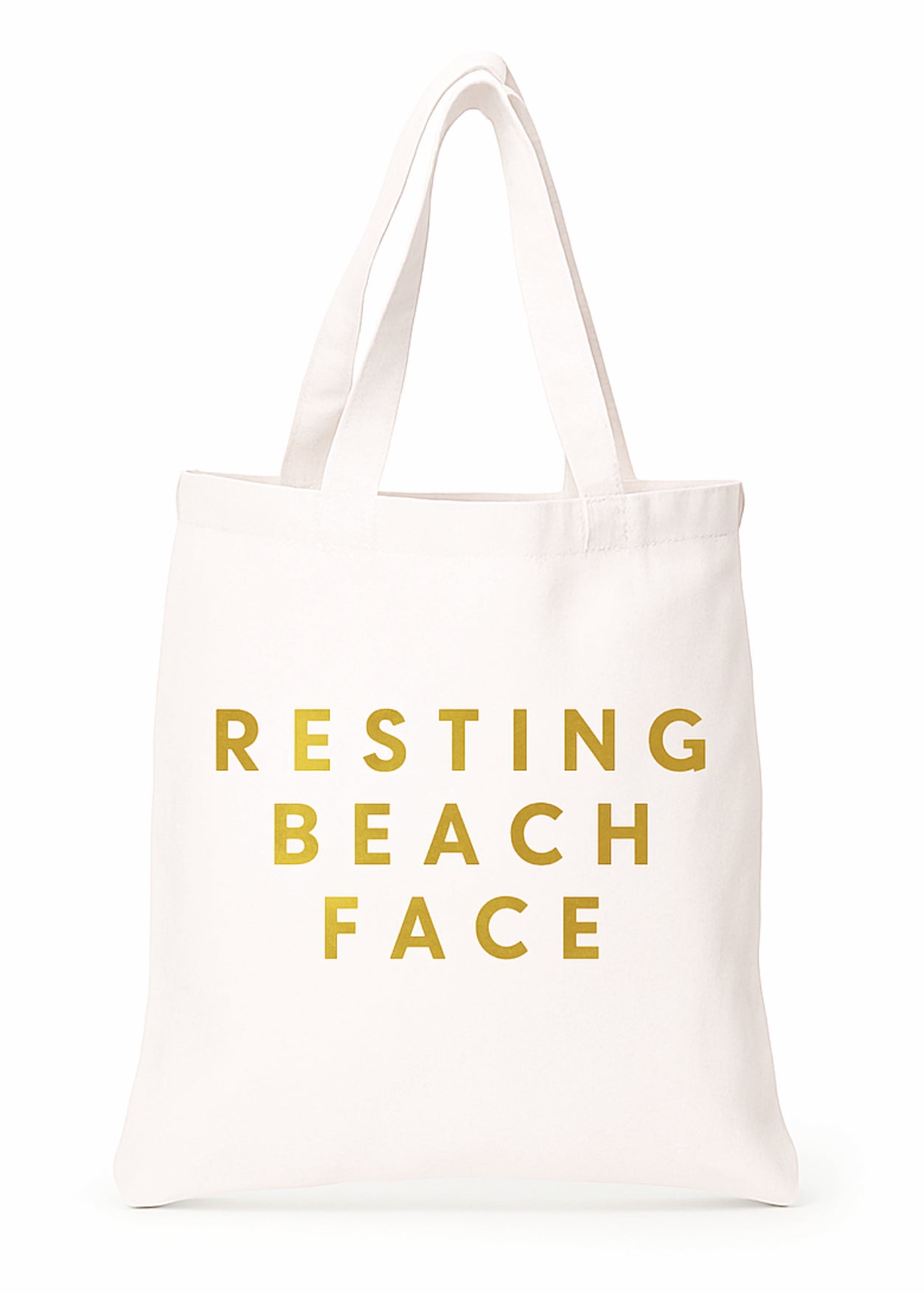 Resting Beach Face Gold- White Beach Bag