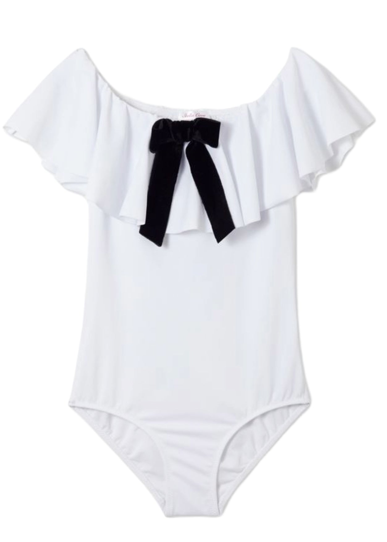 White Ruffle Swimsuit with Black Bow