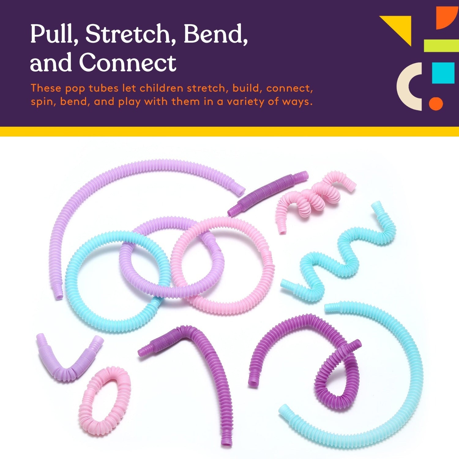 Special Supplies 12-Pack MINI Fun Pull and Pop Tubes for Kids Stretch, Bend, Build, and Connect Toy, Provide Tactile and Auditory Sensory Play, Colorful, Heavy-Duty Plastic (Unicorn)
